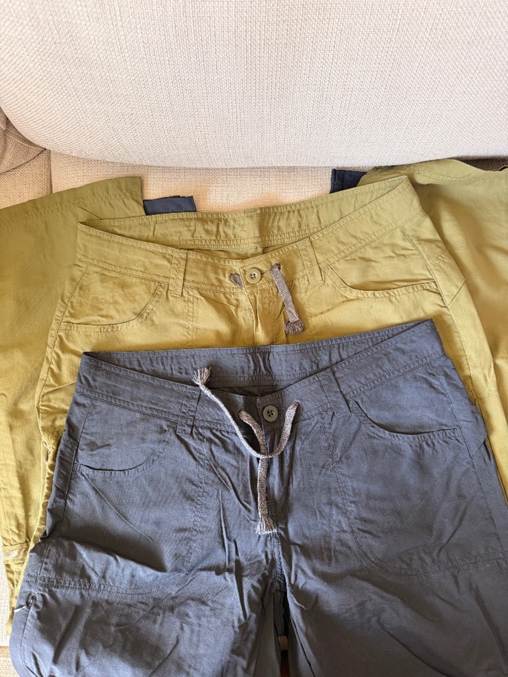 Two NEW MEC cargo pants in black and khaki